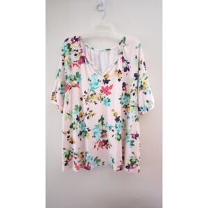 d & co. Pink Floral V-neck Shirt 2X